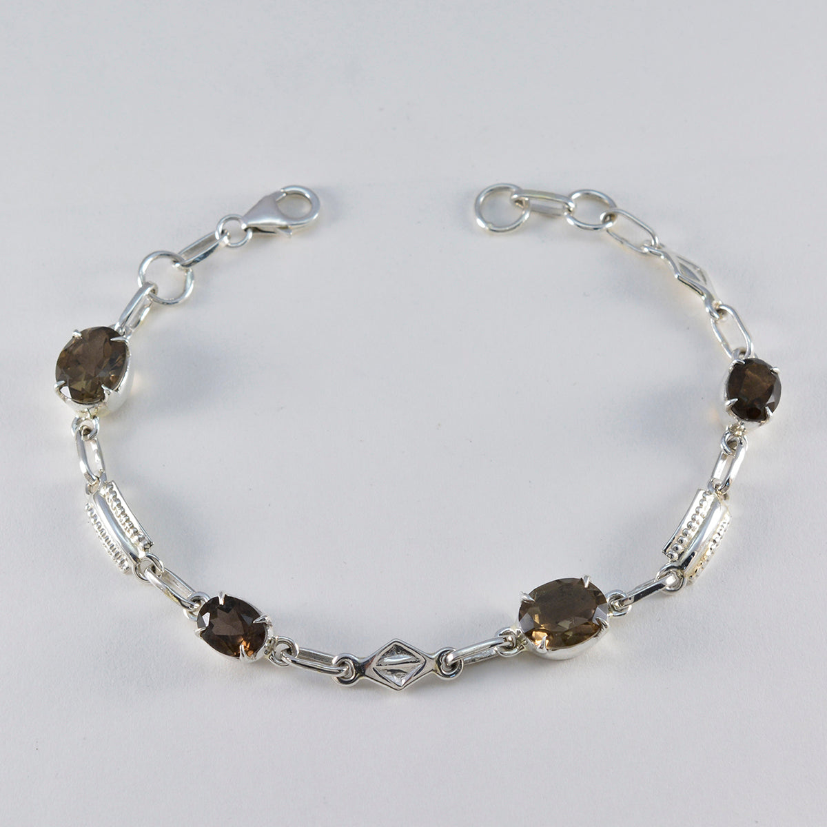 Smoky Quartz Winter Dainty Brown Silver Links Bracelet Второстепенное изображение товара