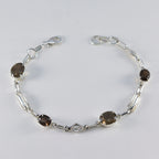 Smoky Quartz Winter Dainty Brown Silver Links Bracelet