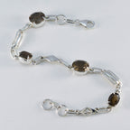 Smoky Quartz Winter Dainty Brown Silver Links Bracelet