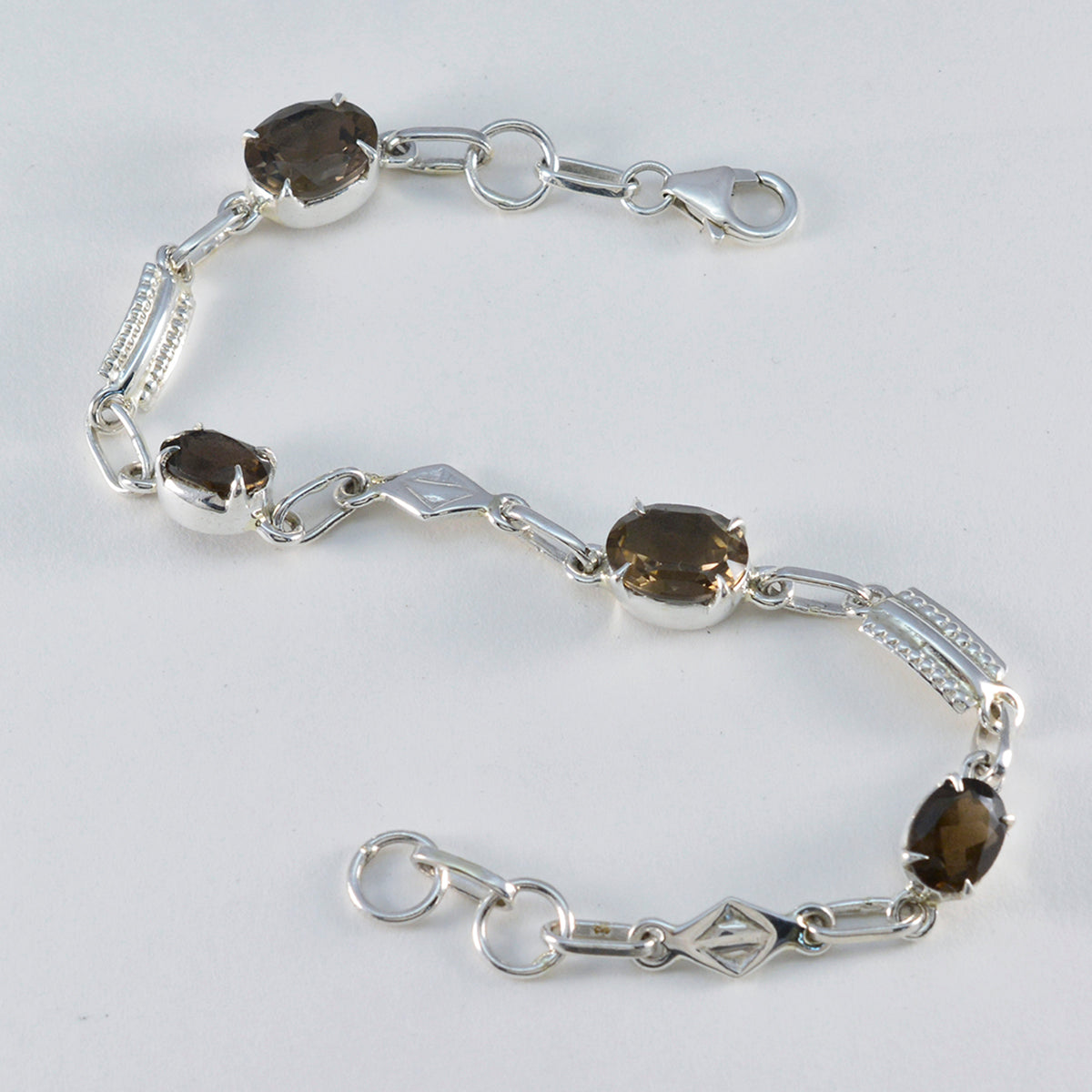 Smoky Quartz Winter Dainty Brown Silver Links Bracelet