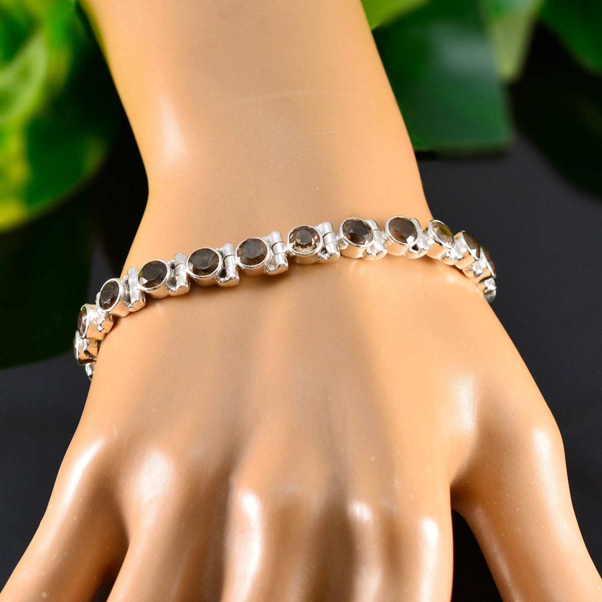 Smoky Quartz Winter Solstice Classic Brown Sterling Silver Tennis Bracelet