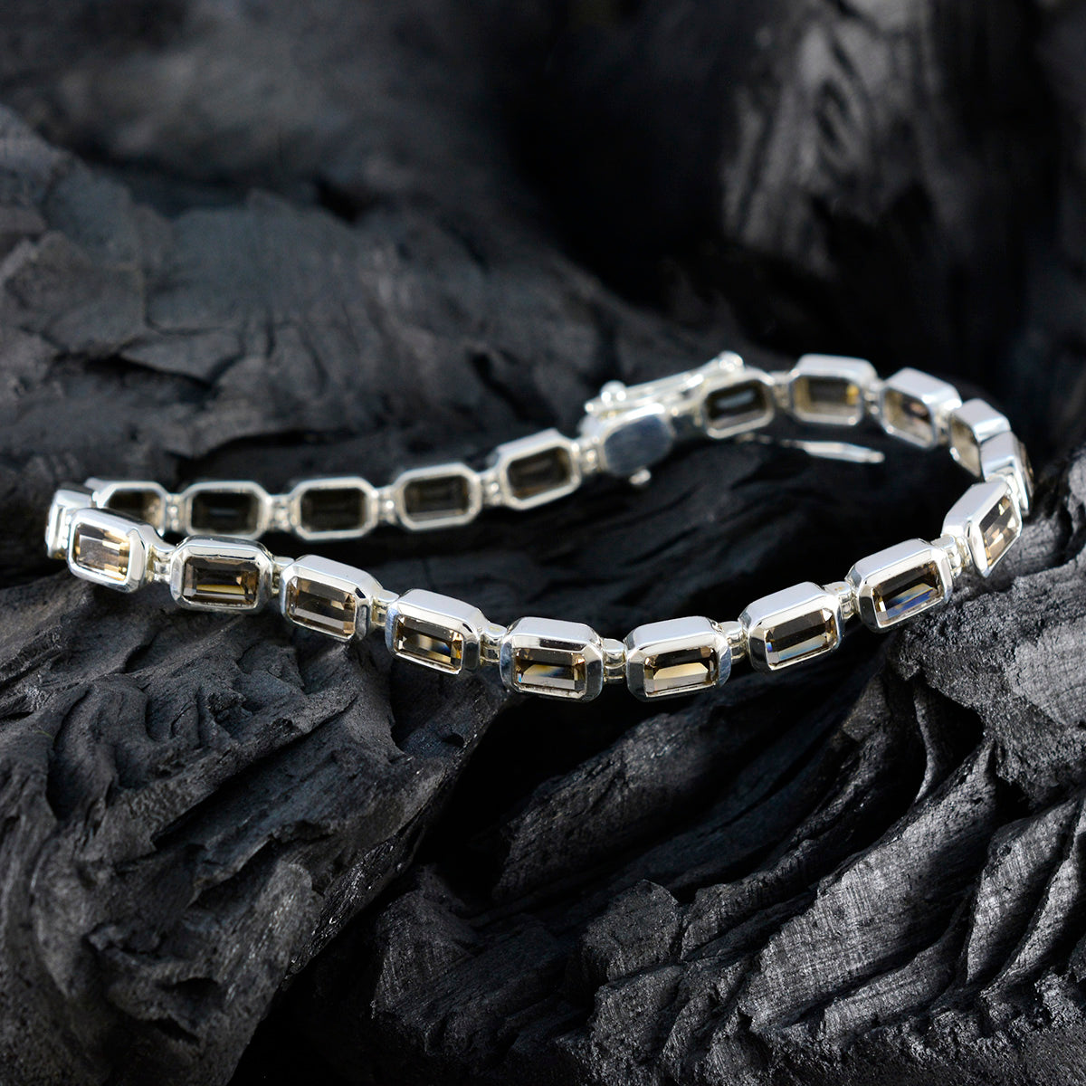 Smoky Quartz Woman’s Day Minimal Brown 925 Silver Tennis Bracelet