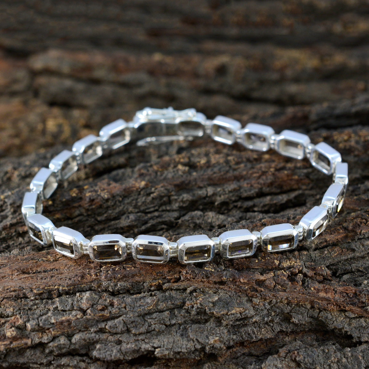 Smoky Quartz Woman’s Day Minimal Brown 925 Silver Tennis Bracelet