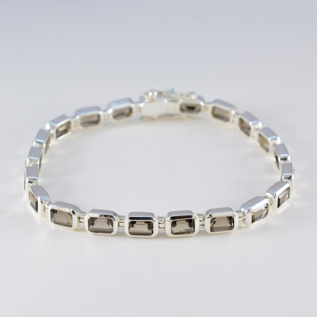 Smoky Quartz Woman’s Day Minimal Brown 925 Silver Tennis Bracelet