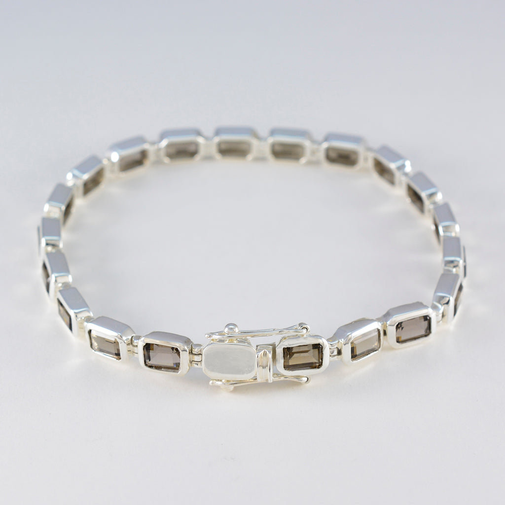 Smoky Quartz Woman’s Day Minimal Brown 925 Silver Tennis Bracelet