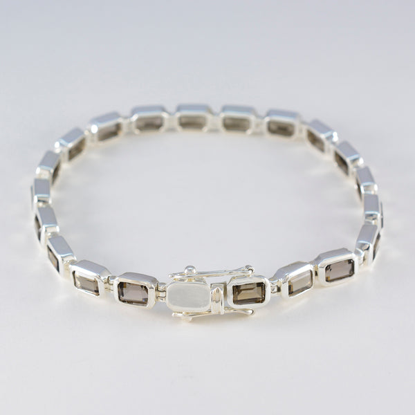 Smoky Quartz Woman’s Day Minimal Brown 925 Silver Tennis Bracelet