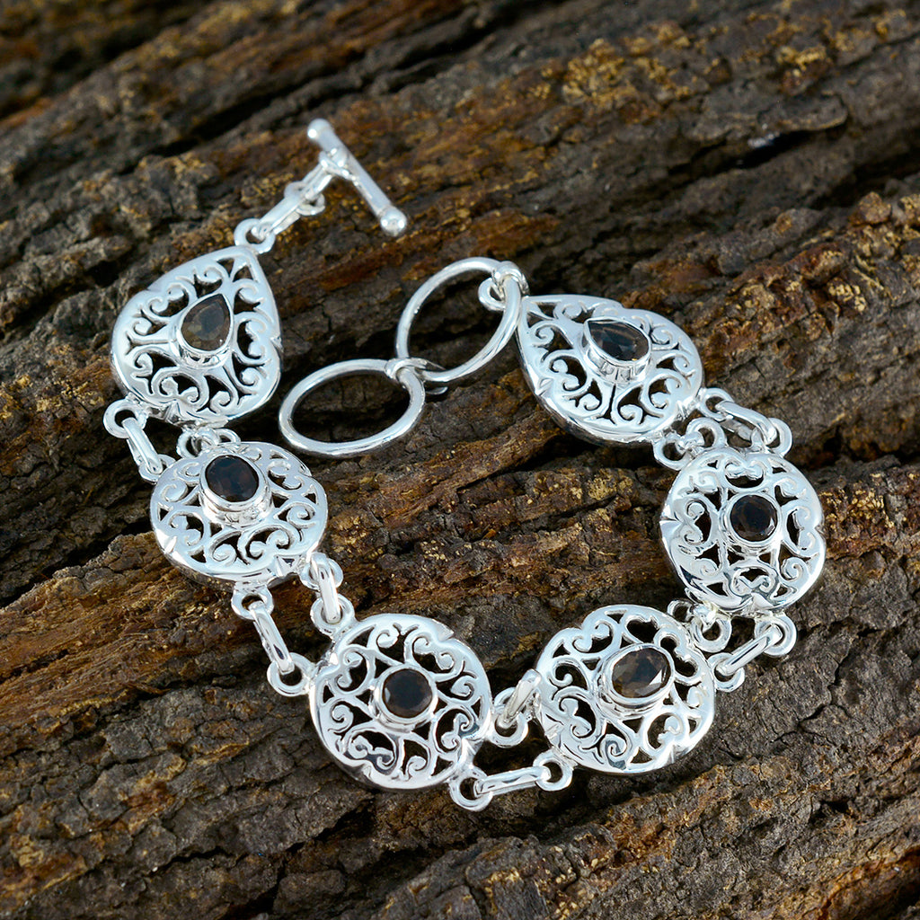 Smoky Quartz Womens Day Minimal Brown Silver Links Bracelet