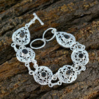 Smoky Quartz Womens Day Minimal Brown Silver Links Bracelet