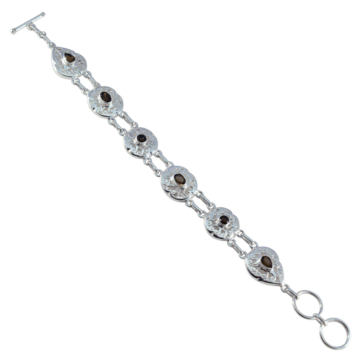 Smoky Quartz Womens Day Minimal Brown Silver Links Bracelet Main image