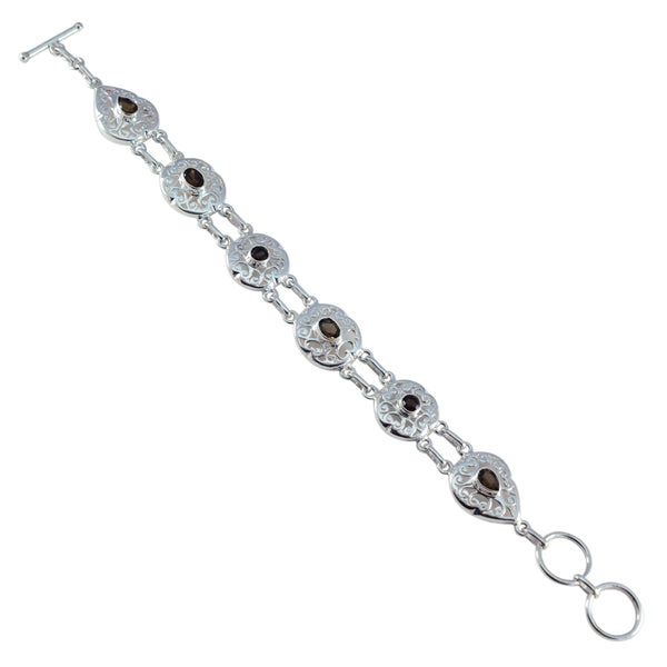 Smoky Quartz Womens Day Minimal Brown Silver Links Bracelet