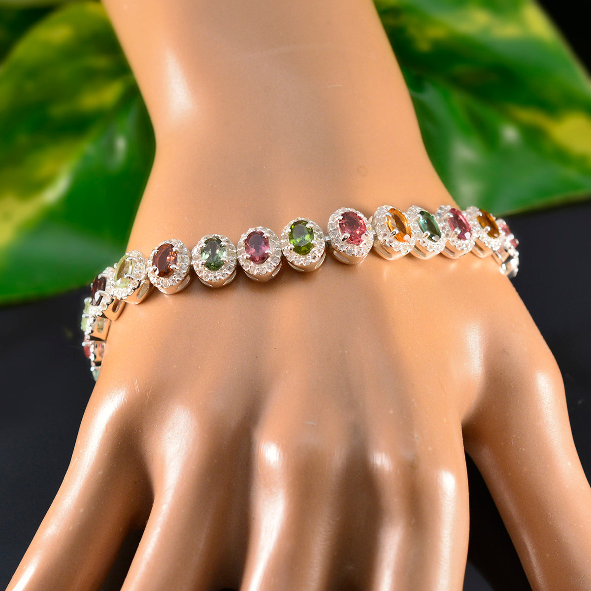 Tourmaline Animal Day Eye-catching multicolor 925 Silver Tennis Bracelet