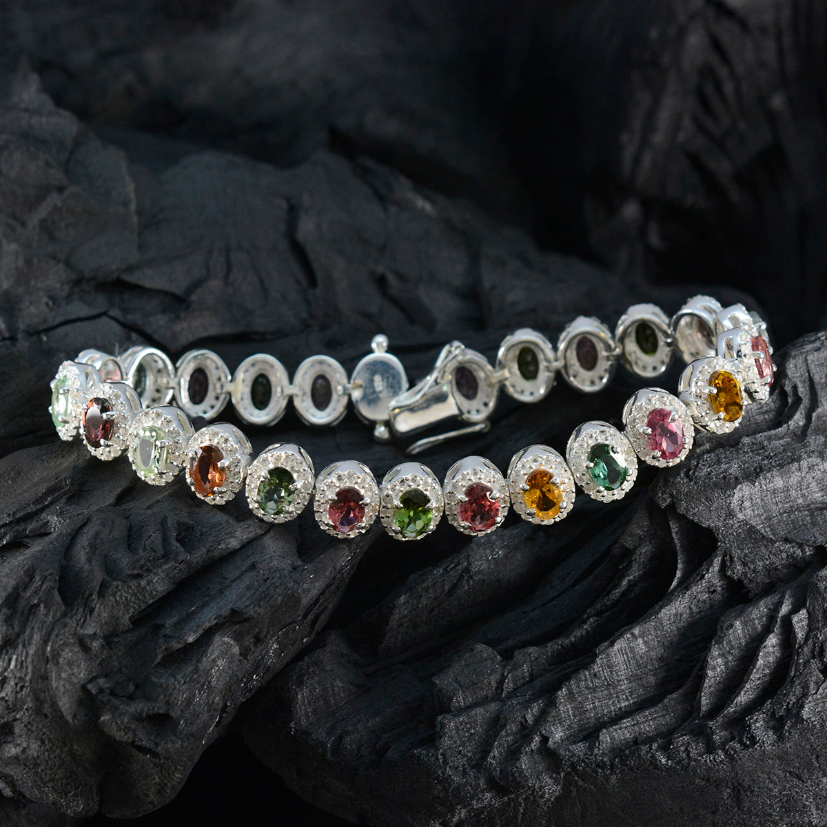 Tourmaline Animal Day Eye-catching multicolor 925 Silver Tennis Bracelet