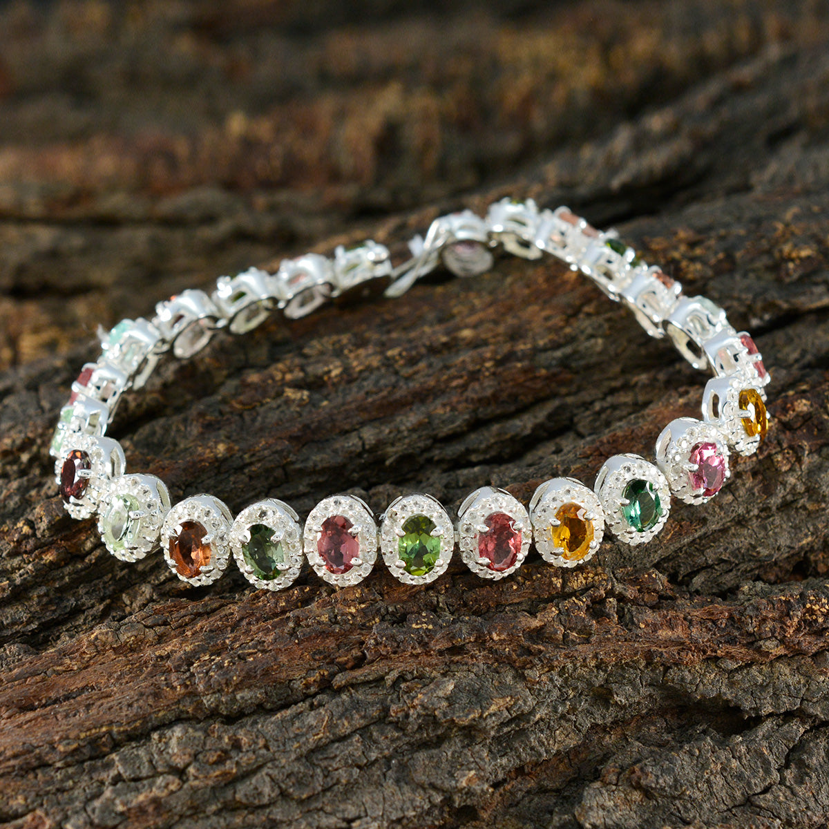 Tourmaline Animal Day Eye-catching multicolor 925 Silver Tennis Bracelet