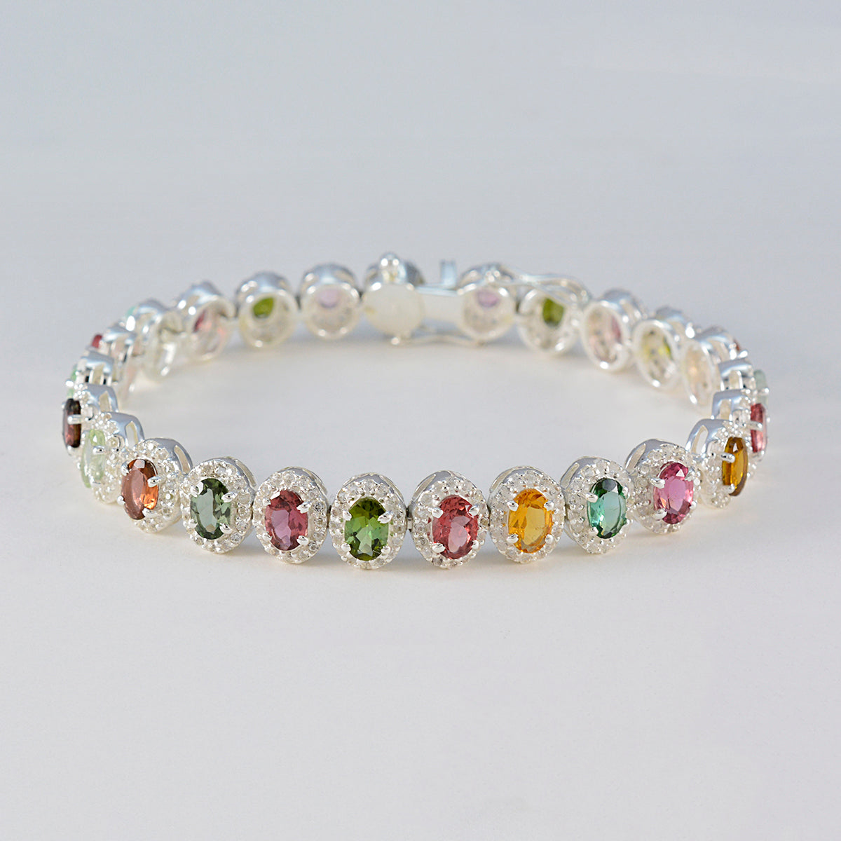 Pulsera de tenis de plata 925 multicolor llamativa con turmalina para el Día del Animal Imagen secundaria del producto