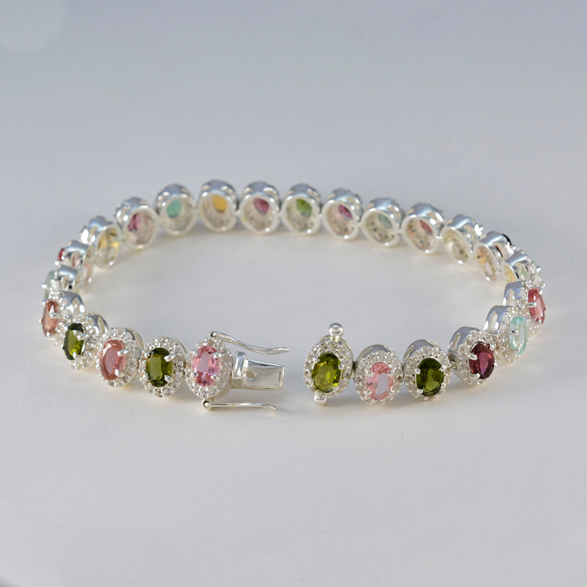 Tourmaline Animal Day Eye-catching multicolor 925 Silver Tennis Bracelet