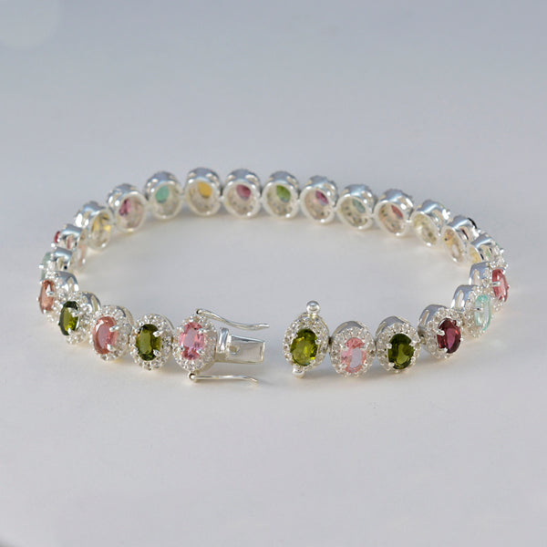 Tourmaline Animal Day Eye-catching multicolor 925 Silver Tennis Bracelet