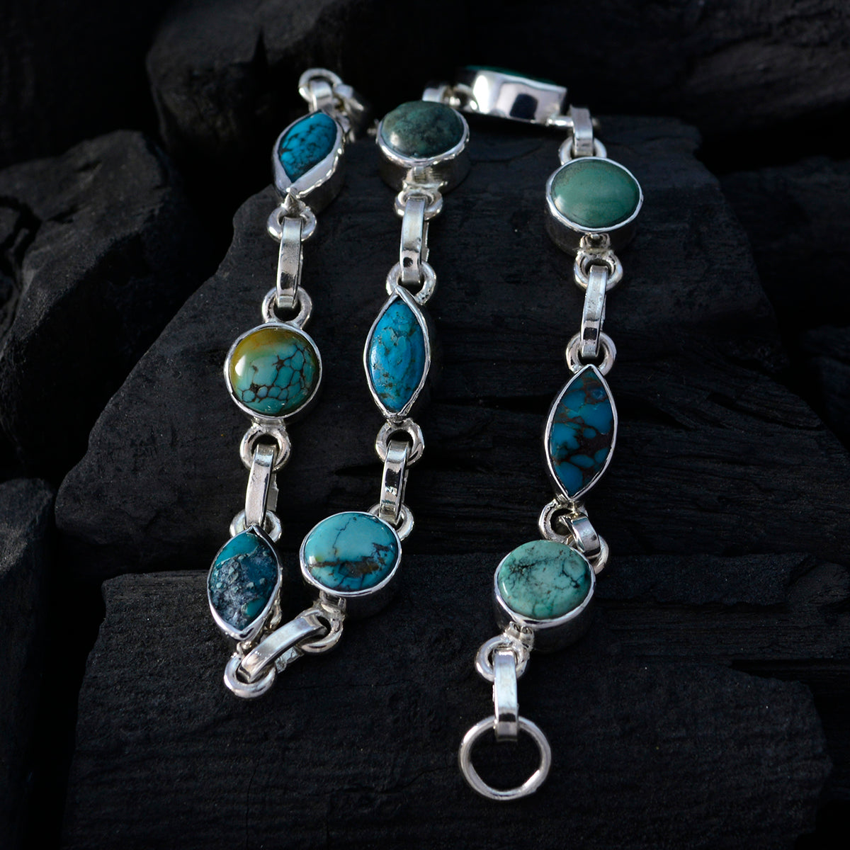 Turquoise Cancer Day Featherlight Turquoise Silver Links Bracelet