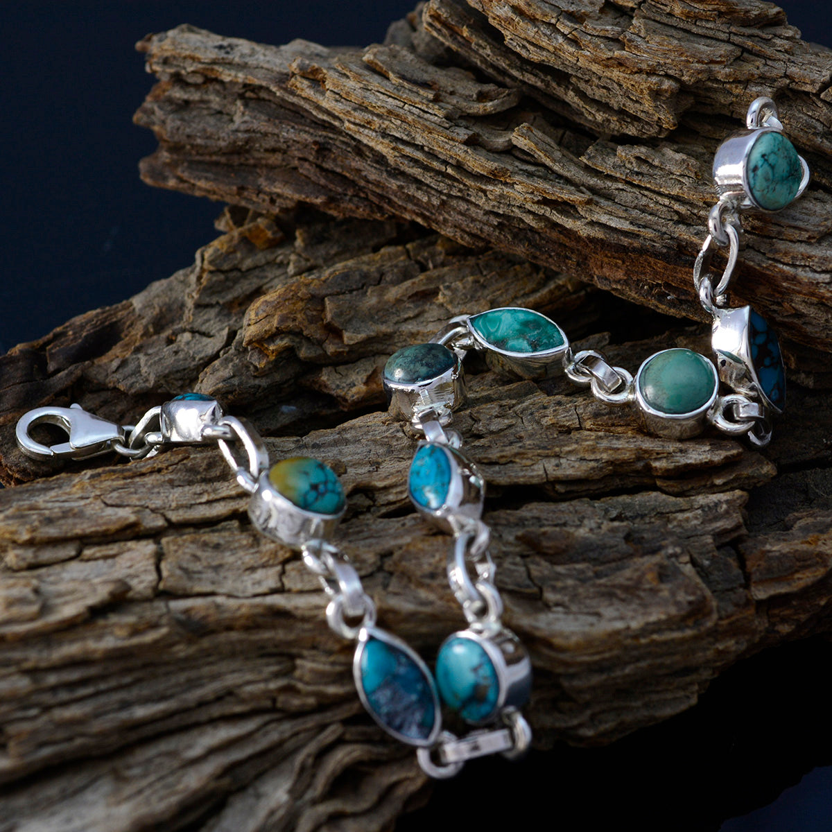 Turquoise Cancer Day Featherlight Turquoise Silver Links Bracelet