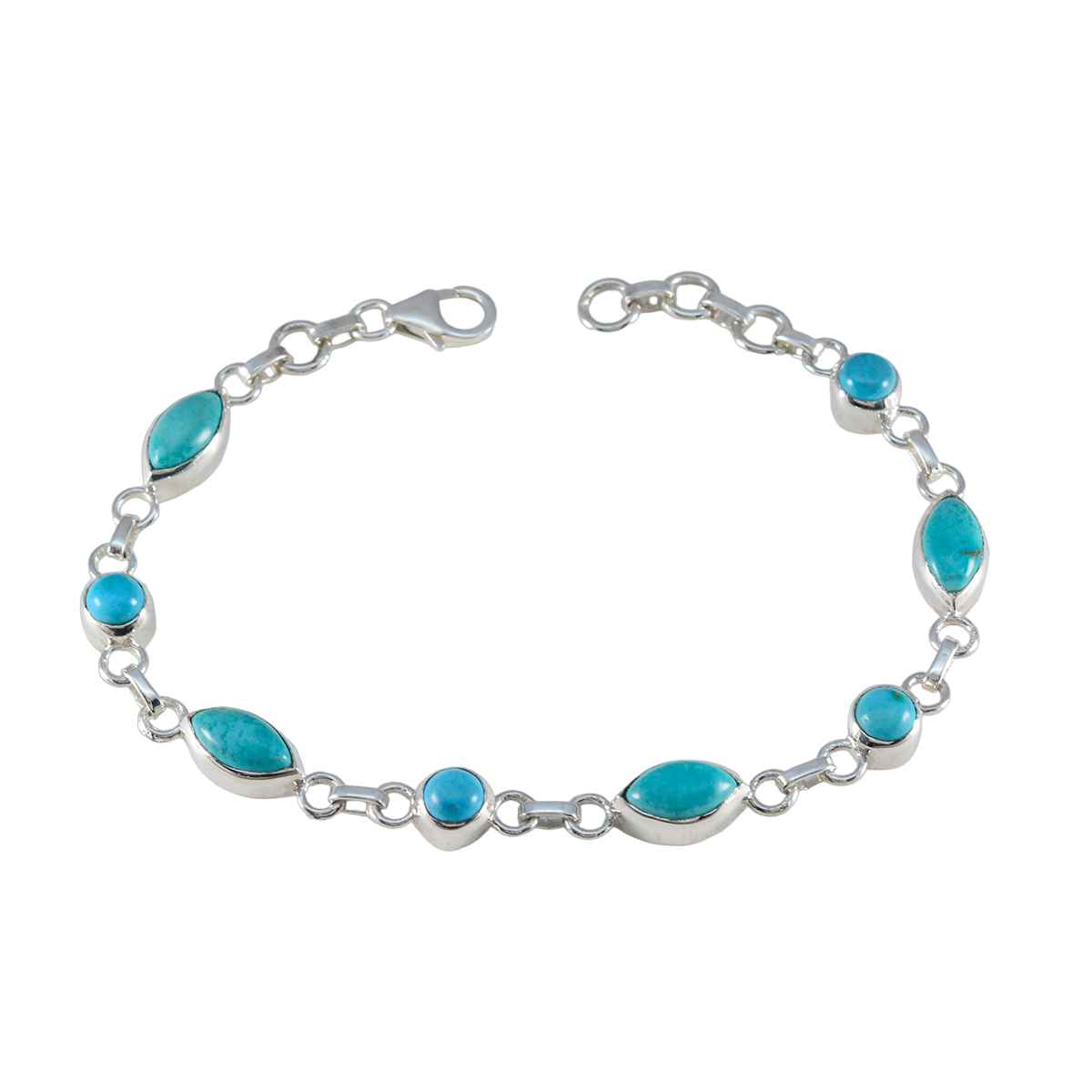 Turquoise Chocolate Day Slim Turquoise Sterling Silver Links Bracelet Hoofdafbeelding