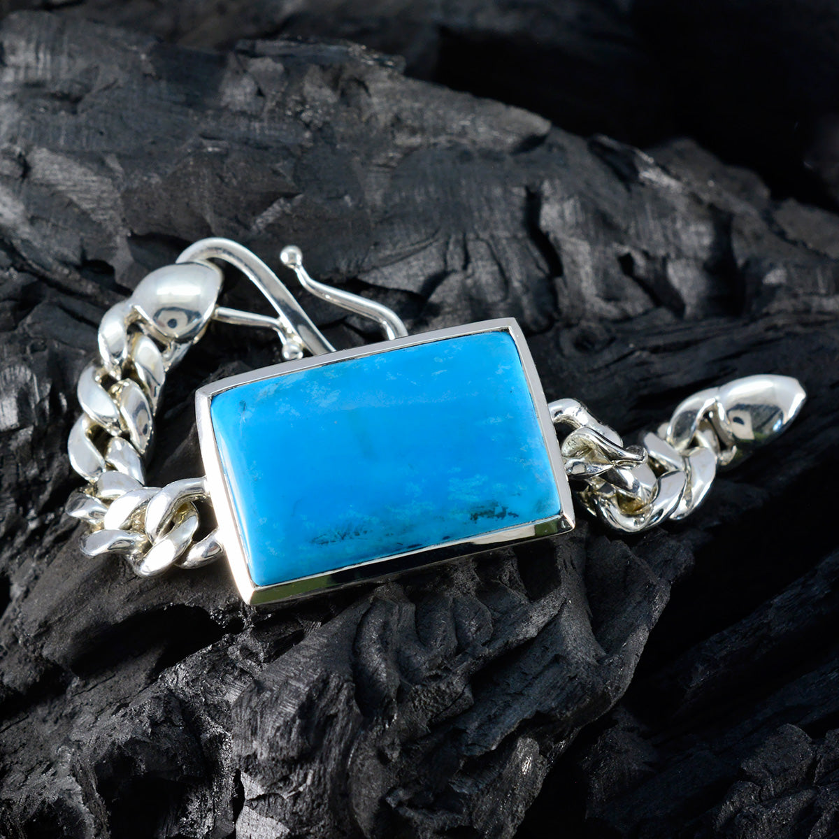 Turquoise Cocktail Day Edgy Blue Silver Chain Bracelet