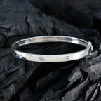 White CZ Food Day Minimal White Sterling Silver Hinged Bangle Bracelet