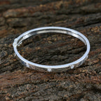 White CZ Food Day Minimal White Sterling Silver Hinged Bangle Bracelet
