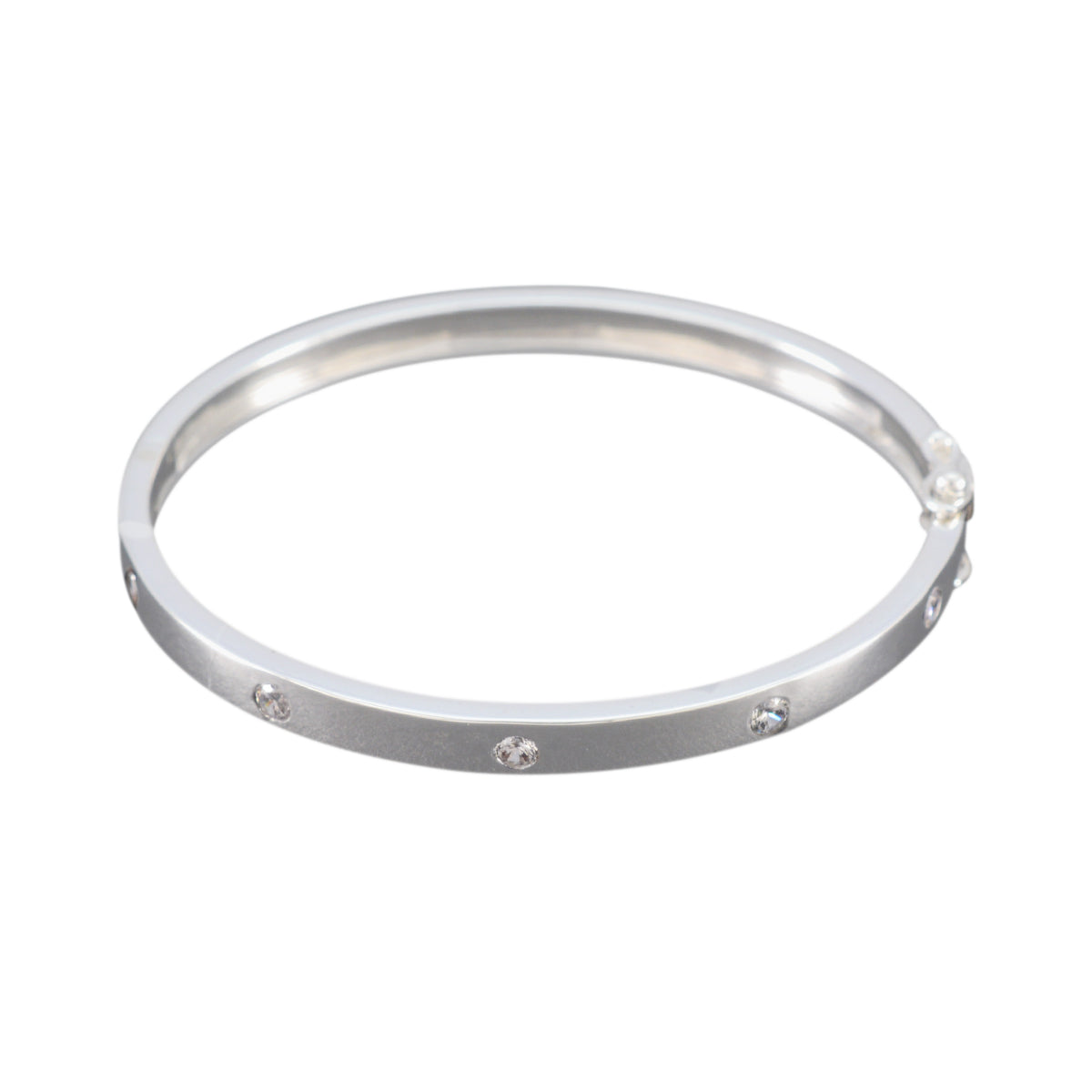 White CZ Food Day Minimal White Sterling Silver Hinged Bangle Bracelet