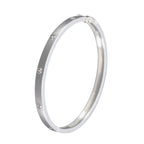 White CZ Food Day Minimal White Sterling Silver Hinged Bangle Bracelet