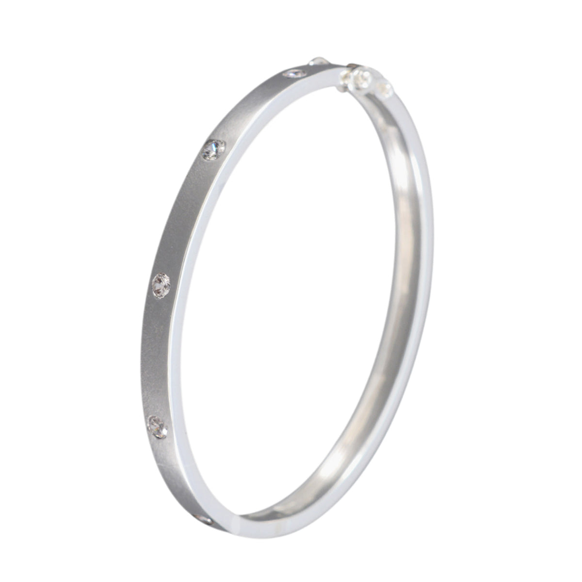 White CZ Food Day Minimal White Sterling Silver Hinged Bangle Bracelet