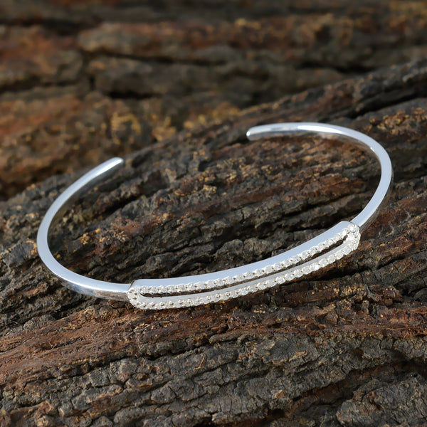 White CZ Guacamole Day Dainty White Sterling Silver Bangle Bracelet