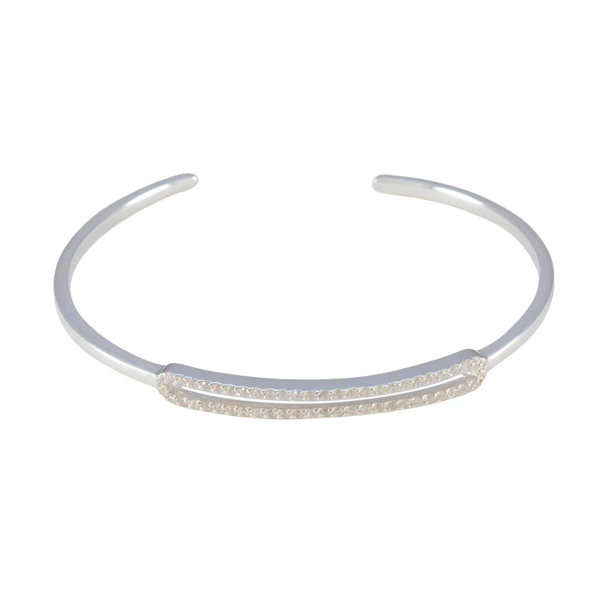 White CZ Guacamole Day Dainty White Sterling Silver Bangle Bracelet