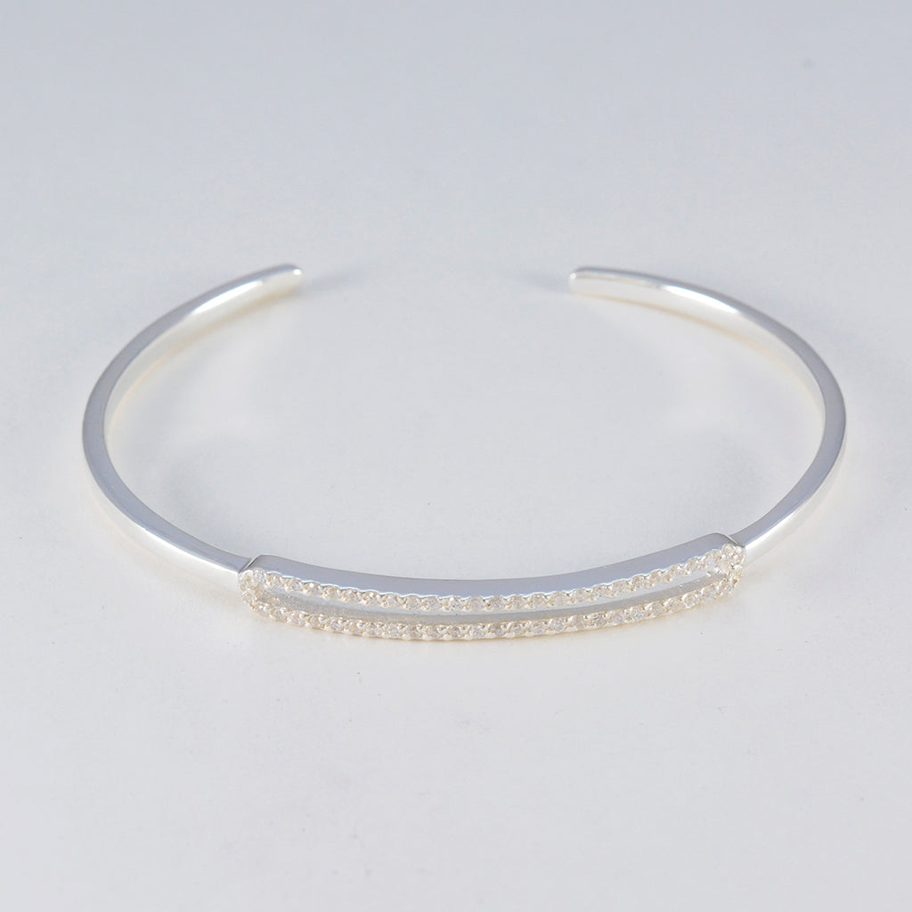 White CZ Guacamole Day Dainty White Sterling Silver Bangle Bracelet