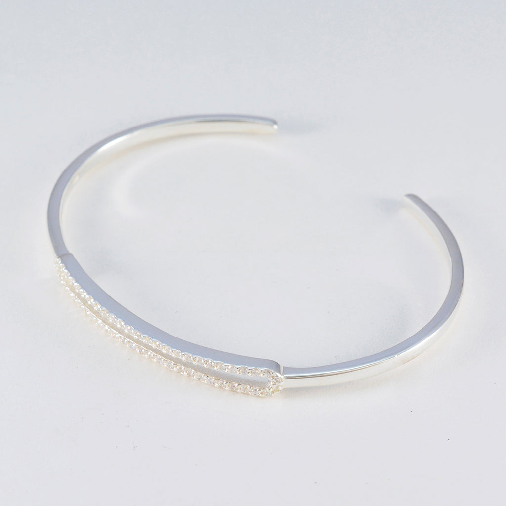 White CZ Guacamole Day Dainty White Sterling Silver Bangle Bracelet