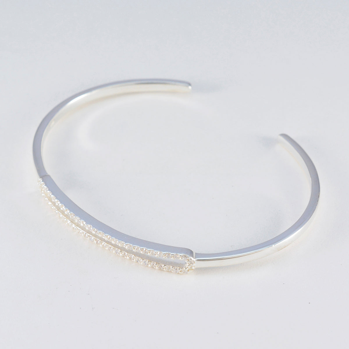 White CZ Guacamole Day Dainty White Sterling Silver Bangle Bracelet