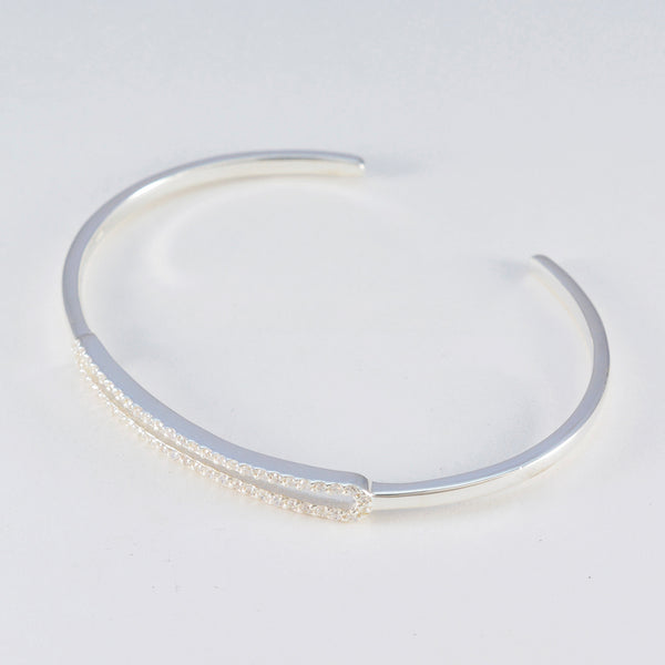White CZ Guacamole Day Dainty White Sterling Silver Bangle Bracelet
