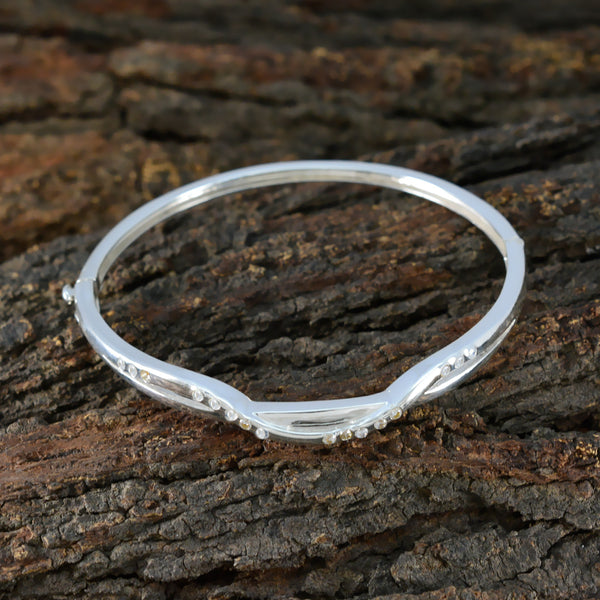White CZ Mental Health Day Slim White Silver Hinged Bangle Bracelet