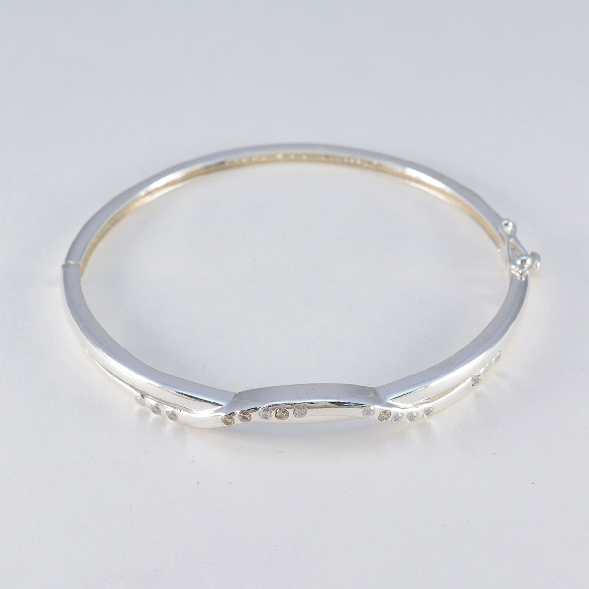 White CZ Mental Health Day Slim White Silver Hinged Bangle Bracelet