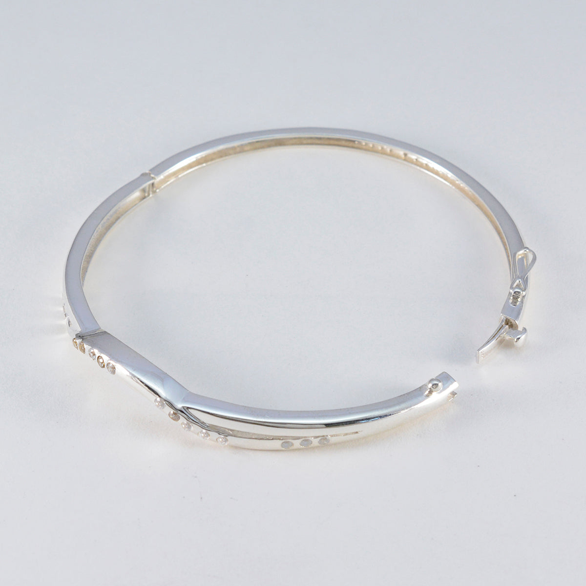 White CZ Mental Health Day Slim White Silver Hinged Bangle Bracelet