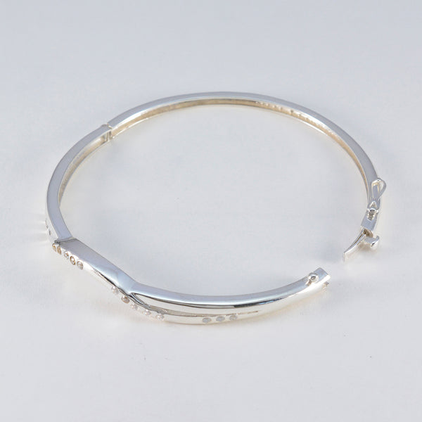White CZ Mental Health Day Slim White Silver Hinged Bangle Bracelet