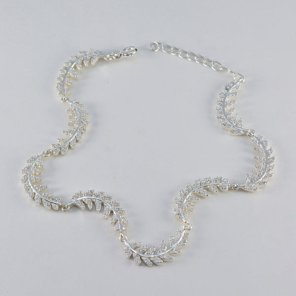 White CZ Pasta Day Minimal White 925 Silver Links Bracelet