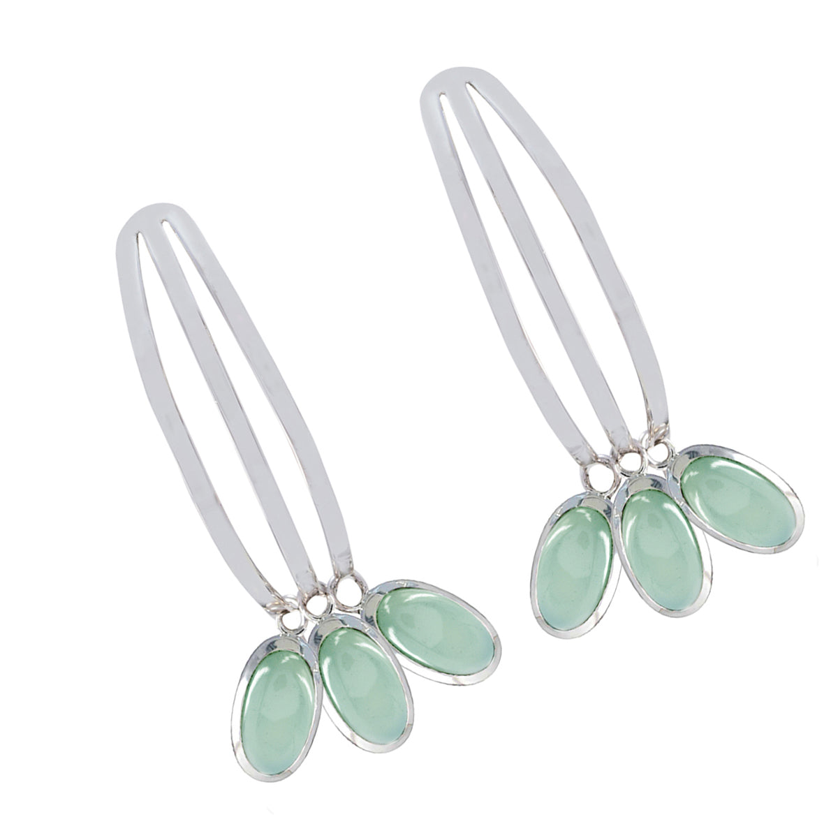 Boucles d'oreilles à tige multiples en argent 925 vert et calcédoine aqua américaine Natalia Image secondaire du produit