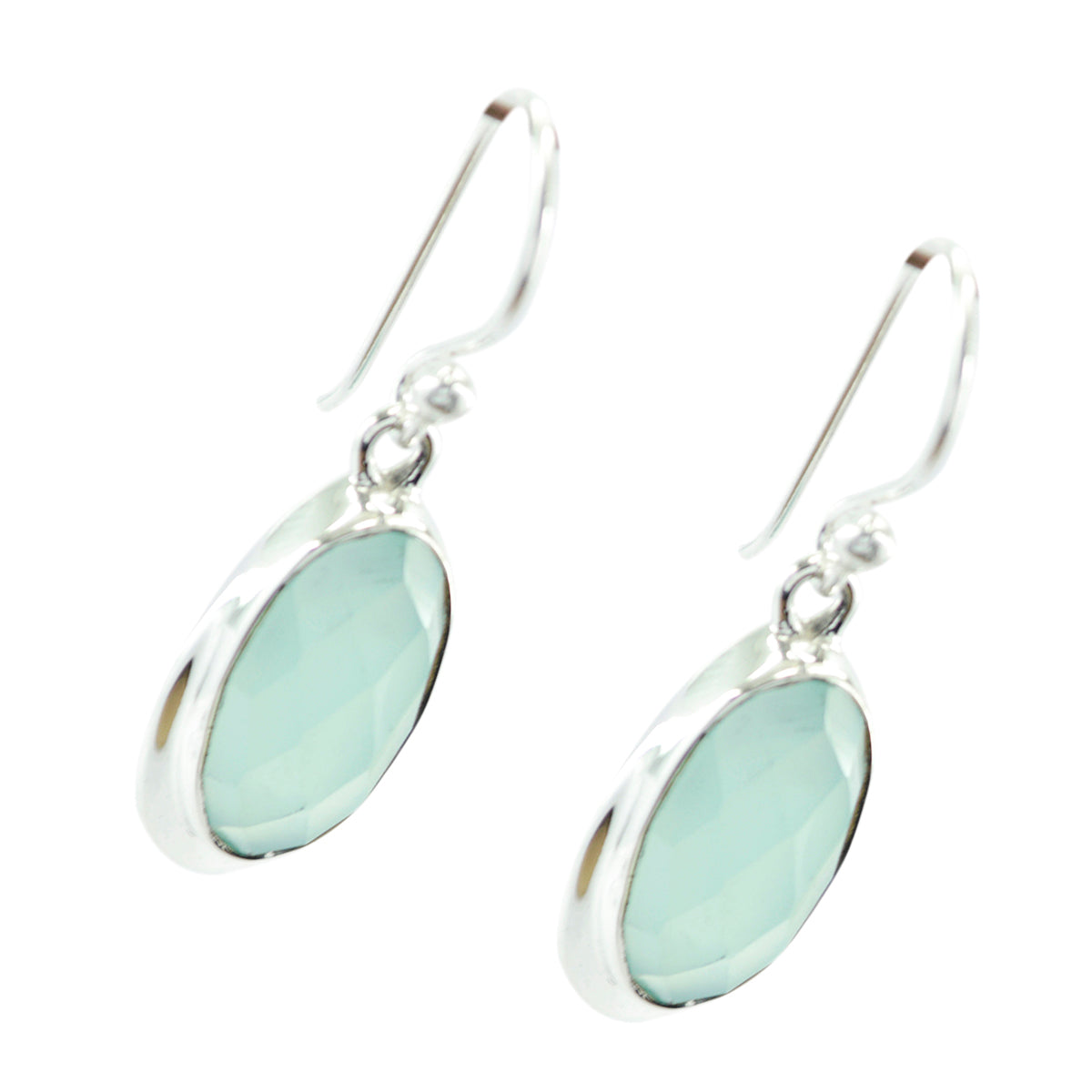 Aqua Chalcedony French Scarlett Solitaire Dangle Green 925 Sterling Silver Earring Второстепенное изображение товара