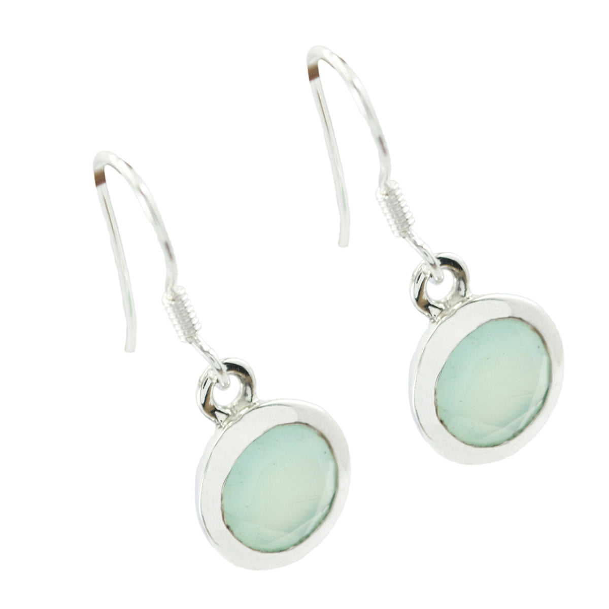 Aqua Chalcedony African Sofia Solitaire Dangle Green Sterling Silver Earring Второстепенное изображение товара