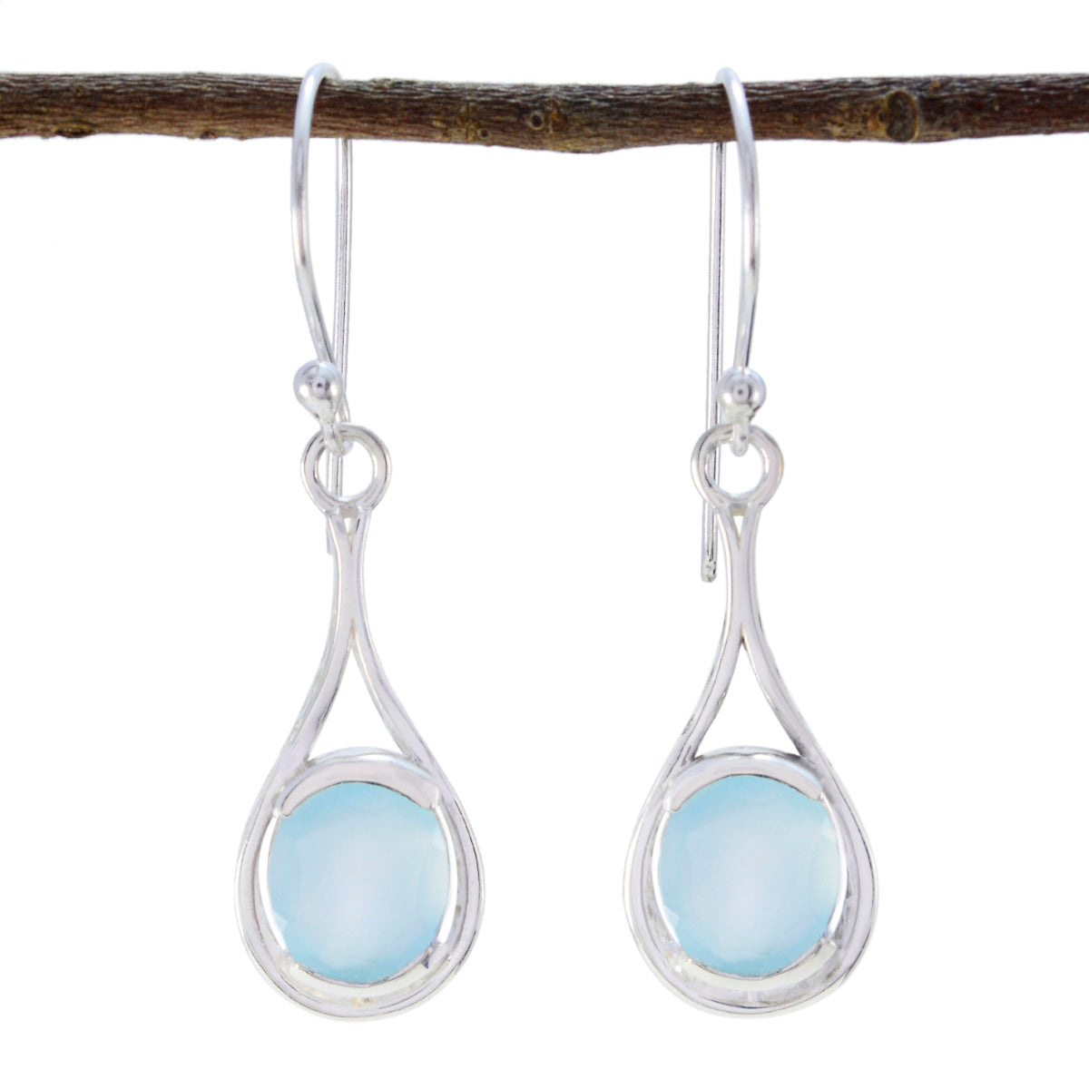 Aqua-Chalcedony-Moroccan-Stella-Solitaire-Dangle-Green-925-Silver-Earring Main image