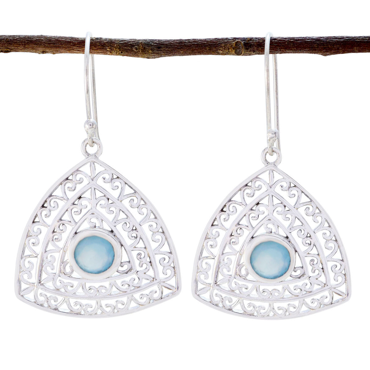 Aqua-Chalcedony-Egyptian-Teresa-Solitaire-Dangle-Green-92.5-Silver-Earring Главное изображение товара