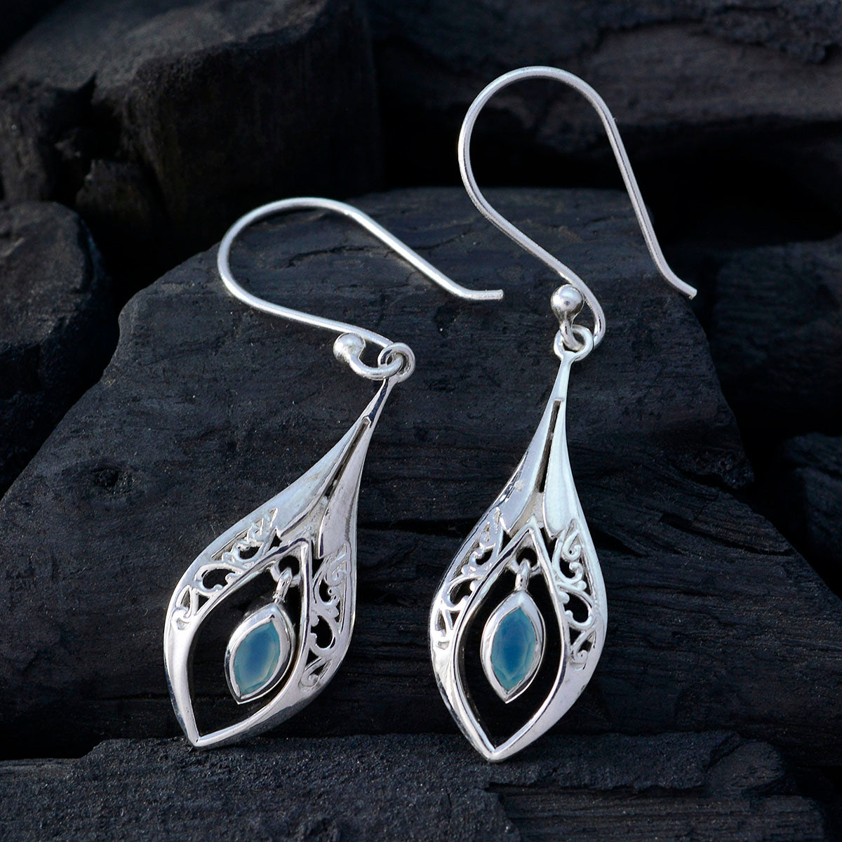 Aqua-Chalcedony-Korean-Victoria-Solitaire-Dangle-Green-Sterling-Silver-Earring