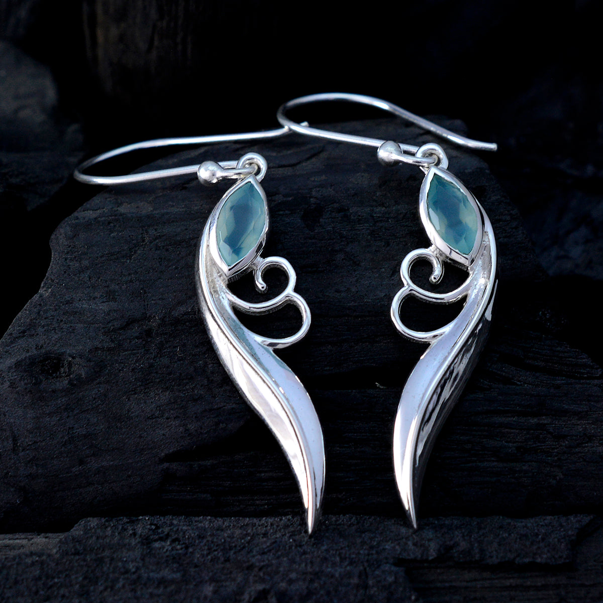 Aqua-Chalcedony-Japanese-Violet-Solitaire-Dangle-Green-Sterling-Silver-Earring