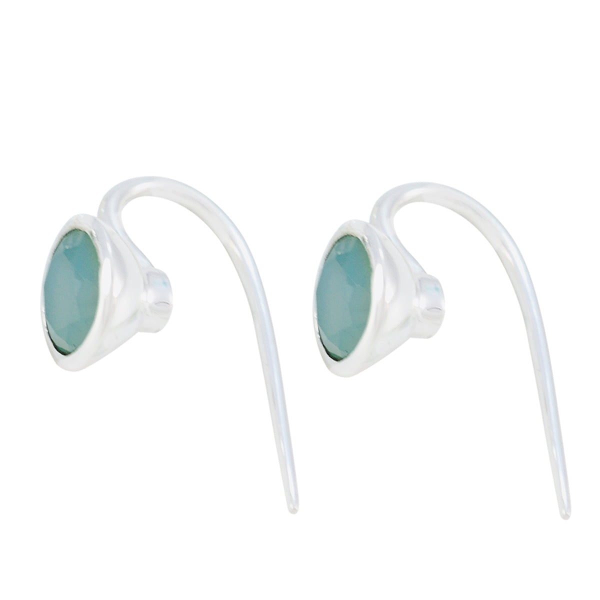 Aqua-Chalcedony-Middle-Eastern-Zoe-Solitaire-Stud-Green-92.5-Silver-Earring Image principale du produit