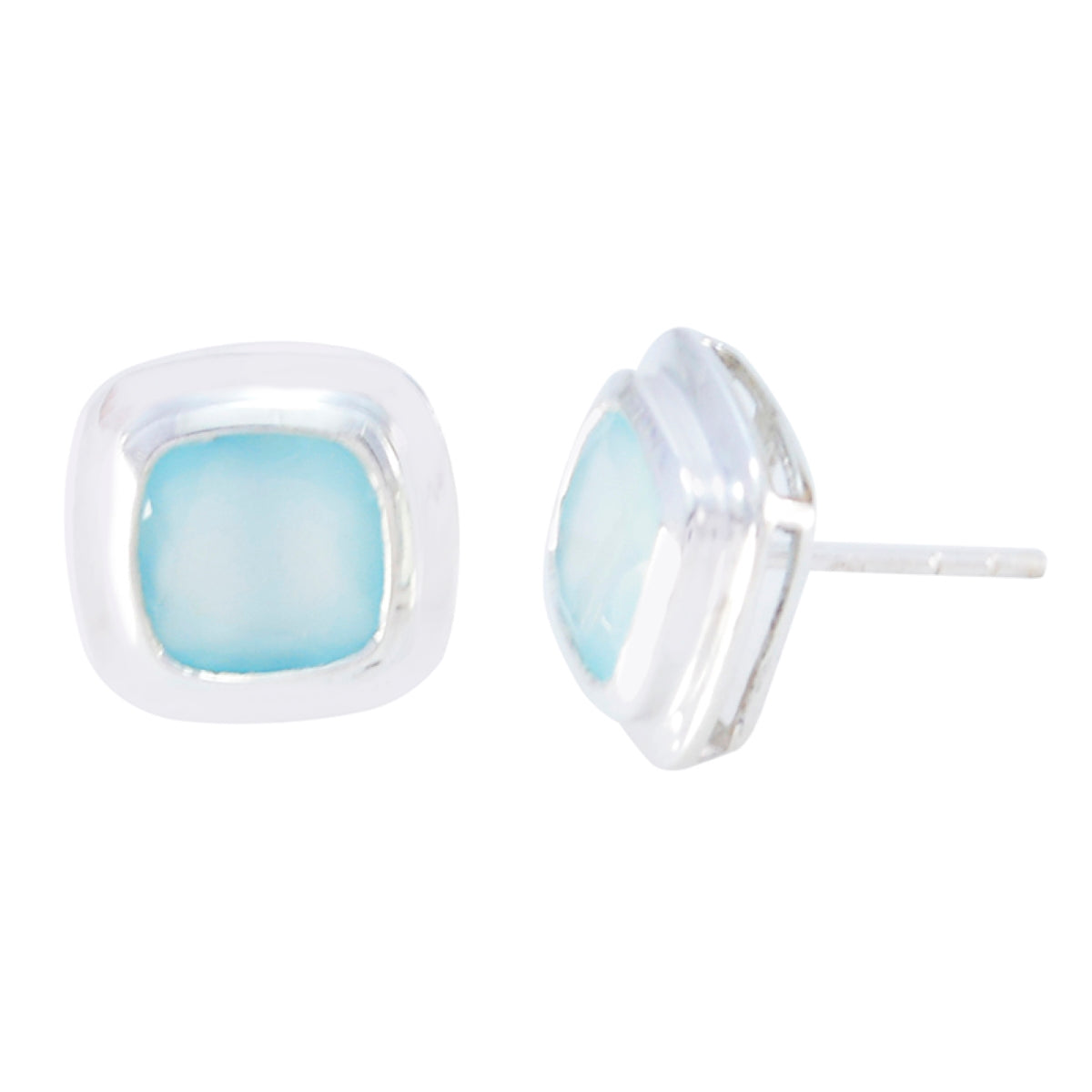 Aqua-Chalcedony-Mexican-Zoey-Solitaire-Stud-Green-Silver-Earring Главное изображение товара