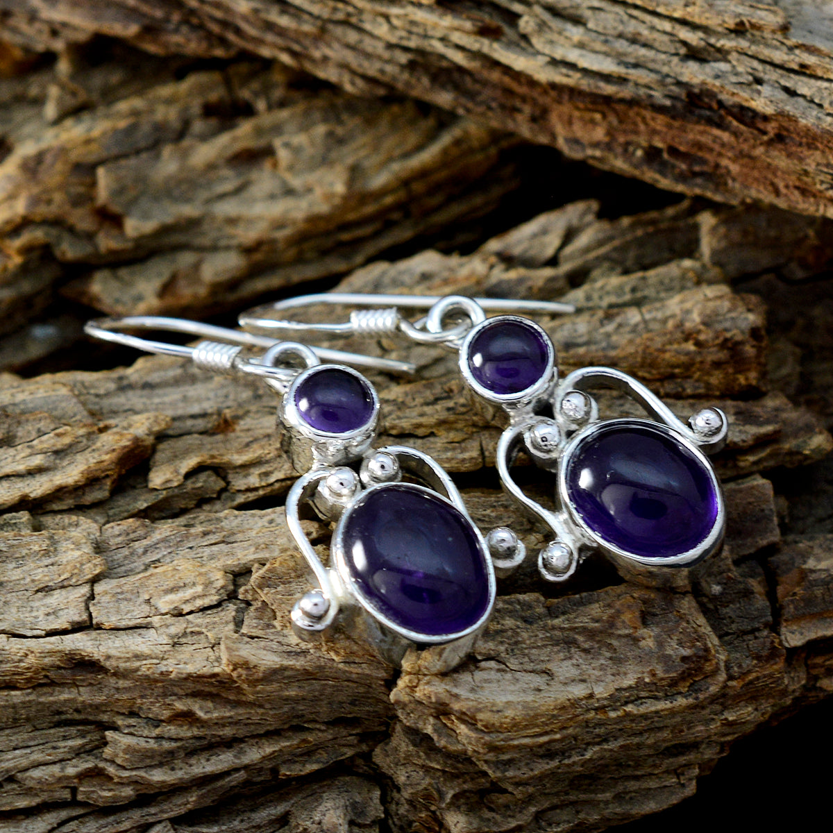 Boucles d'oreilles pendantes multiples en argent violet et améthyste japonaise Jia Image secondaire du produit